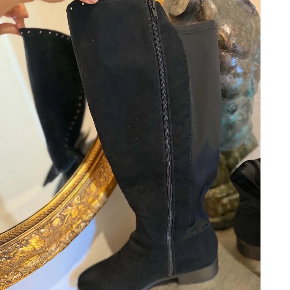 Lane Bryant Womens Black Faux Suede Studded Tall Over The Knee Boots Size 8